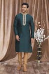 Buy_Arihant Rai Sinha_Green Silk Embroidery Banarasi Floral Thread Kurta _at_Aza_Fashions