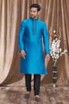 Buy_Arihant Rai Sinha_Blue Silk Embroidery Banarasi Floral Kurta _at_Aza_Fashions