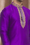 Shop_Samyukta Singhania_Purple Banarasi Art Silk Embroidered Thread Work Placket Kurta _Online_at_Aza_Fashions