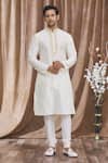 Buy_Khwaab by Sanjana Lakhani_White Banarasi Art Silk Embroidered Thread Placket Kurta And Churidar Pant Set_at_Aza_Fashions