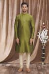 Samyukta Singhania_Green Silk, Brocade Embroidery Thread Placket Kurta _Online_at_Aza_Fashions
