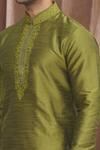 Shop_Samyukta Singhania_Green Silk, Brocade Embroidery Thread Placket Kurta _Online_at_Aza_Fashions