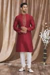 Buy_Samyukta Singhania_Maroon Banarasi Art Silk Embroidered Thread Placket Kurta And Churidar Pant Set _at_Aza_Fashions