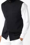 Bhavin Vora_Black Lining Polyester Self Textured Nehru Jacket_Online_at_Aza_Fashions
