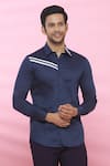 Buy_Aces by Arjun Agarwal_Blue Cotton Plain Shirt  _at_Aza_Fashions