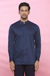 Shop_Aces by Arjun Agarwal_Blue Cotton Plain Patchwork Shirt _Online_at_Aza_Fashions