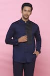 Buy_Aces by Arjun Agarwal_Blue Cotton Plain Mandarin Collar Shirt  _at_Aza_Fashions