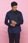 Buy_Aces by Arjun Agarwal_Blue Cotton Plain Mandarin Collar Shirt  _Online_at_Aza_Fashions