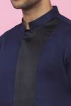 Aces by Arjun Agarwal_Blue Cotton Plain Mandarin Collar Shirt  _at_Aza_Fashions