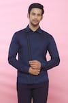 Buy_Aces by Arjun Agarwal_Blue Cotton Plain Shirt  _at_Aza_Fashions