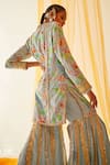Priyanka Singh_Blue Cotton, Mul Silk Floral, Mukaish Work, Sequins, Print Kurta Gharara Set _Online_at_Aza_Fashions