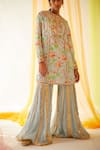Shop_Priyanka Singh_Blue Cotton, Mul Silk Floral, Mukaish Work, Sequins, Print Kurta Gharara Set _Online_at_Aza_Fashions