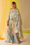 Priyanka Singh_Blue Cotton, Mul Silk Floral, Mukaish Work, Sequins, Print Kurta Gharara Set _at_Aza_Fashions