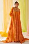 Priyanka Singh_Orange Cotton Zardozi Work Anarkali Set_Online_at_Aza_Fashions