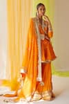 Buy_Priyanka Singh_Orange Cotton Embroidered Sequins V Zardozi Work Angrakha Gharara Set  _at_Aza_Fashions