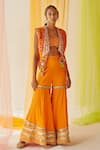 Buy_Priyanka Singh_Orange Cotton Zardozi Work Front Open Jacket_at_Aza_Fashions
