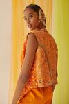 Shop_Priyanka Singh_Orange Cotton Zardozi Work Front Open Jacket_at_Aza_Fashions