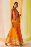 Priyanka Singh_Orange Cotton Zardozi Work Front Open Jacket_Online_at_Aza_Fashions