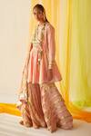 Buy_Priyanka Singh_Peach Cotton, Mul Silk Gota Work, Mukaish Work, Sequins, Angrakha Gharara Set _at_Aza_Fashions