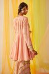 Shop_Priyanka Singh_Peach Cotton, Mul Silk Gota Work, Mukaish Work, Sequins, Angrakha Gharara Set _at_Aza_Fashions