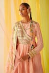 Priyanka Singh_Peach Cotton, Mul Silk Gota Work, Mukaish Work, Sequins, Angrakha Gharara Set _Online_at_Aza_Fashions