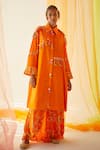 Buy_Priyanka Singh_Orange Cotton Sequins, Thread Work Straight Collar Embroidered Shirt Dress _at_Aza_Fashions