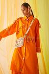 Shop_Priyanka Singh_Orange Cotton Sequins, Thread Work Straight Collar Embroidered Shirt Dress _at_Aza_Fashions