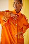 Priyanka Singh_Orange Cotton Sequins, Thread Work Straight Collar Embroidered Shirt Dress _Online_at_Aza_Fashions