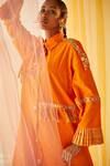 Buy_Priyanka Singh_Orange Cotton Sequins, Thread Work Straight Collar Embroidered Shirt Dress _Online_at_Aza_Fashions