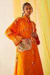 Shop_Priyanka Singh_Orange Cotton Sequins, Thread Work Straight Collar Embroidered Shirt Dress _Online_at_Aza_Fashions