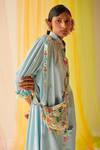 Priyanka Singh_Blue Cotton Mirror , Sequins, Thread Embroidered Tunic And Cowl Pant Set _Online_at_Aza_Fashions