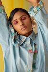 Buy_Priyanka Singh_Blue Cotton Mirror , Sequins, Thread Embroidered Tunic And Cowl Pant Set _Online_at_Aza_Fashions