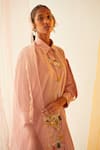 Shop_Priyanka Singh_Pink Cotton Mirror , Sequins, Thread Embroidered Shirt And Pant Set _Online_at_Aza_Fashions