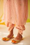 Priyanka Singh_Peach Cotton, Mul Silk Mukaish Work, Sequins, Sheer Embroidered Pheran Pant Set _Online_at_Aza_Fashions