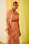 Priyanka Singh_Pink Crepe Floral, Sequins Sweetheart Neck Print Blazer Pant Set _Online_at_Aza_Fashions