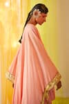 Priyanka Singh_Peach Cotton Mirror , Sequins, Thread Embroidered Cowl Kurta And Pant Set _Online_at_Aza_Fashions