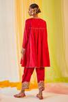Shop_Priyanka Singh_Red Silk, Organza Sequins, Zardozi Work Round Notched Kurta Set _at_Aza_Fashions