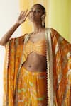 Buy_Priyanka Singh_Orange Cotton, Crepe Floral, Gota Work, Sequins Sweetheart Print Cape Pant Set _Online_at_Aza_Fashions