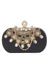 Buy_Richa Gupta_Black Embroidery Leather Clutch With Sling _at_Aza_Fashions