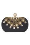 Richa Gupta_Black Embroidery Leather Clutch With Sling _Online_at_Aza_Fashions