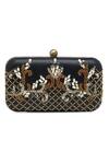 Buy_Richa Gupta_Black Embroidery, Sequins Leather Embellished Clutch With Sling _Online_at_Aza_Fashions