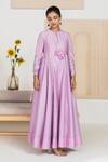 Madzin_Purple Cotton , Organza, Chanderi Geometric Print Anarkali Set _Online_at_Aza_Fashions