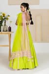 Shop_Madzin_Green , Chanderi Floral, Gota V Neck Embroidered Lehenga Set _at_Aza_Fashions