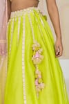 Shop_Madzin_Green , Chanderi Floral, Gota V Neck Embroidered Lehenga Set _Online_at_Aza_Fashions