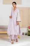 Buy_MADZIN_Purple Chikankari Embroidered Floral Motifs V Neck Kurta Set _at_Aza_Fashions