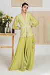 Buy_Madzin_Green Jacket Silk Chanderi Bead Work, Floral Print, 3d Applique V With Belt _at_Aza_Fashions