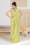 Madzin Green Organza Blouse Flat , Saree Periwinkle Pre-draped With Online at Aza Fashions Madzin_Green Organza Blouse Flat , Saree Periwinkle Pre-draped With _Online_at_Aza_Fashions