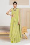 Buy Madzin Green Organza Blouse Flat , Saree Periwinkle Pre-draped With Online at Aza Fashions Buy_Madzin_Green Organza Blouse Flat , Saree Periwinkle Pre-draped With _Online_at_Aza_Fashions