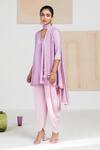 Madzin_Purple Chiffon, Crepe, Chanderi Swirl Leaf Neck Printed Kurta Set _Online_at_Aza_Fashions
