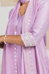 Madzin_Purple Chiffon, Crepe, Chanderi Swirl Leaf Neck Printed Kurta Set _at_Aza_Fashions